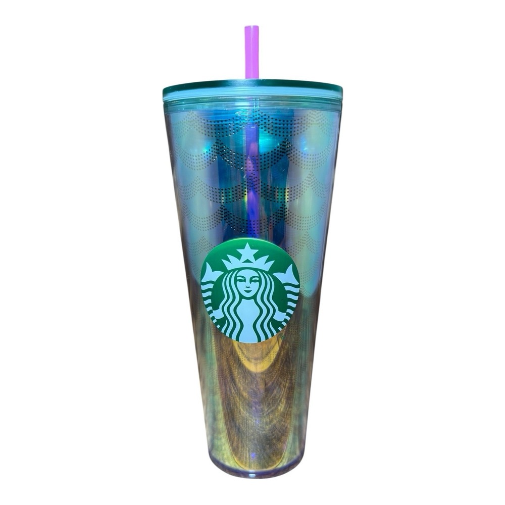 Starbucks Mermaid Scale Iridescent Venti Tumbler‎ 24oz Teal Blue Pink Straw